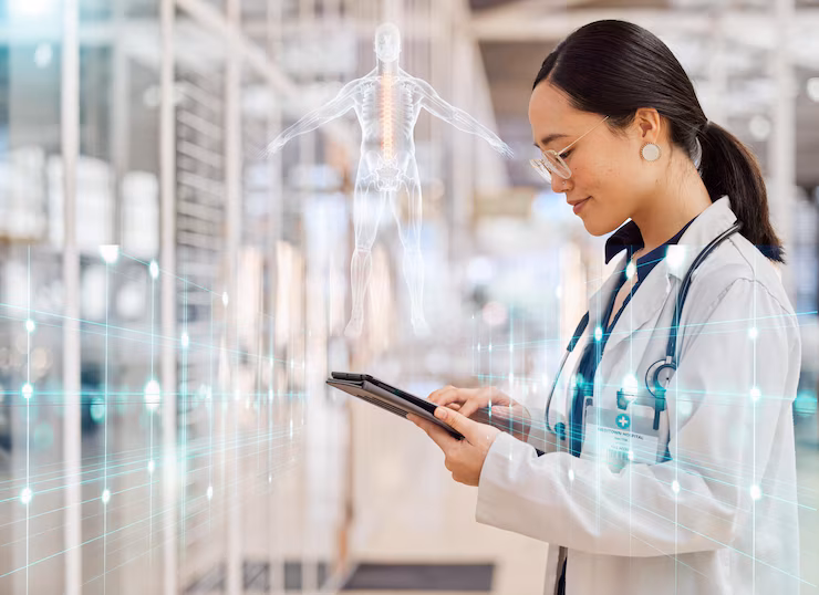 tablet digital hologram doctor with anatomy human body futuristic researx ray skeleton solution 590464 215252
